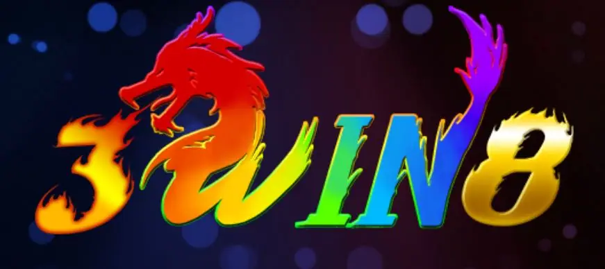 3Win8 logo in rainbow lettering with a red dragon above it on a black background