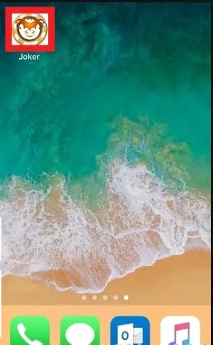 iPhone home screen with the Joker app icon highlighted in the top left corner