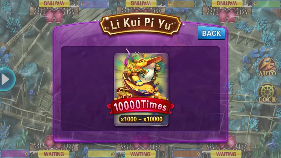 Li Kui Pi Yu room select screen on 918Kiss showing a single golden 10000 Times card labelled x1000 to x10000